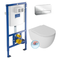 Villeroy & Boch Viconnect WC potinkinis rėmas su chromo spalvos klavišu ir pakabinamas klozetas ISVEA INFINITY Rimless su lėtaeigiu dangčiu
