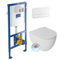 Villeroy & Boch Viconnect WC potinkinis rėmas su baltos spalvos klavišu ir pakabinamas klozetas ISVEA INFINITY Rimless su lėtaeigiu dangčiu
