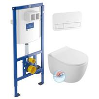 Villeroy & Boch Viconnect WC potinkinis rėmas su baltos spalvos klavišu ir Pakabinamas klozetas ISVEA Sentimenti Rimless 36x51cm, su slim lėtaeigiu dangčiu