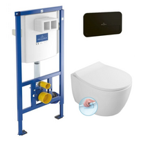 Villeroy & Boch Viconnect WC potinkinis rėmas su juodos spalvos klavišu ir Pakabinamas klozetas ISVEA  Sentimenti Rimless 36x51cm, su slim lėtaeigiu dangčiu