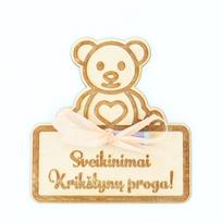 Medinė lentutė pinigams dovanoti "Krikštynų proga"