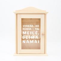 Medinė raktų dėžutė su stiklu "Meilė, šeima, namai"