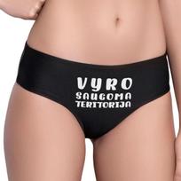 Moteriški apatiniai su spauda priekyje "Vyro saugoma teritorija"