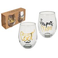 Stiklinių taurių komplektas "Super Mom & Cool Daddy"