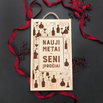 Medinė 2 butelių dėžė "Nauji metai - seni įpročiai"