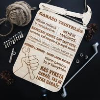 Graviruota medinė lentelė "Garažo taisyklės"