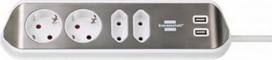 Extension cord ESTILO (corner) with 2x USB, 4x Sockets 2m, silver+white 1153590420 | 4007123668083