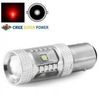 Raudona CREE LED "BA15S, P21W " 12v-24v, 9w, 6 smd - 700 LM galios - aukščiausios galios led lemputė su priekyje lęšiu