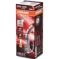 H3 OSRAM NIGHT BREAKER LASER +150% šviesos, +150m švietimo, +20% baltumo halogeninė lemputė