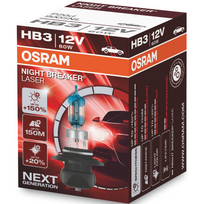 HB3 / 9005 OSRAM NIGHT BREAKER LASER +150% šviesos, +150m švietimo, +20% baltumo halogeninė lemputė