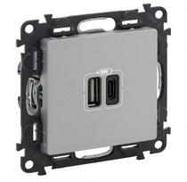 USB dviguba C + A tipo rozetė Valena Life Legrand 753306 (aluminio spalva)