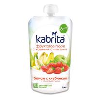 KABRITA, obuolių-bananų-braškių tyrelė  su ožkos pieno grietinėle, nuo 6 mėn., 100 g.
