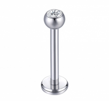 Titaninis auskaras su plokštele - cirkonio akute, 1.2*6*3 mm 0013