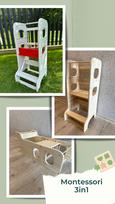 Montessori bokštelis + maitinimo kėdutė + stalelis su kėdute 3in1 Su papildoma apsauga +5€ Kita spalva (nurodykite pastabose)
