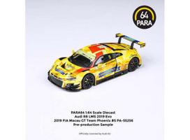 PRE-ORD3R Para64 Modeliukas 2019 Audi R8 LMS EVO #5 Phoenix Racing Fia Macau GT, yellow/red (cars in a deluxe Acrylic window box)
