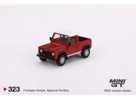 PRE-ORD3R Mini GT Modeliukas 1/64 Land Rover Defender 90 Pick-up, masai red/white roof