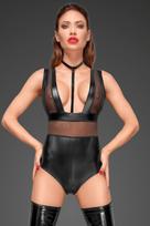Noir Handmade F183 Powerwetlook Body with Wide Straps, Tulle Inserts and Velvet Choker L