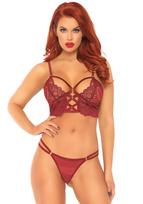 Leg Avenue Lace Bralette with Sheer Thong 81577 Burgundy M/L