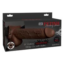 Fetish Fantasy 9" Hollow Squirting Strap-On with Balls Brown