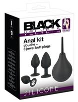 Black Velvets Anal Kit Silicone Douche + 3 Jewel Butt Plugs