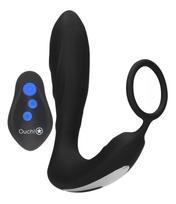 Ouch! E-stim & Vibration Butt Plug & Cock Ring with Remote Black