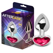 AfterDark Heart Shaped Butt Plug Silver/Rose-Coral Size M