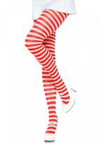 Leg Avenue Nylon Stripe Tights 7100 White-Red S/M/L