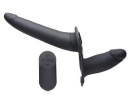 Strap U Pegger Beginner Vibrating Double Dildo + Harness Black