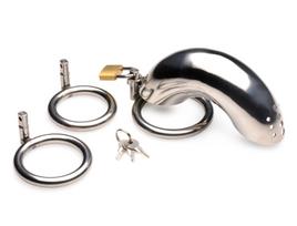 Master Series Locking Stainless Steel Chastity Cage with 3 Rings