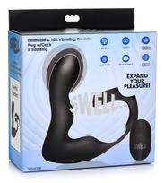 Swell Inflatable & Vibrating Prostate Plug + Cock & Ball Ring Remote Control Black
