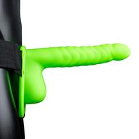 Ouch! Glow in the Dark Ribbed Hollow Strap-on with Balls 8" 21cm
