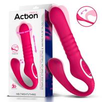 Action Strapless Strap-On Thrusting & Waving Pulse Triple Action Dildo Pink