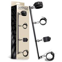 InToYou Black Shadow Detachable Rigid Spreader Bar and 4 Detachable Neoprene and Vegan Leather Cuffs Black