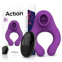 Action Fenda Vibrating Ring with Licking Tongue and Remote Control 3 Motors Purple