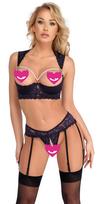 Cottelli Longline Shelf Bra & Suspender Thong Set with Pearls 2221357 Black 80B/M