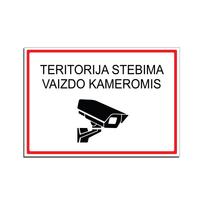 Lentelė "Teritorija stebima vaizdo kameromis", 30x21cm, aliuminis, raudona-balta