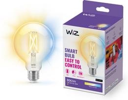 WiZ smart bulb, E27, clear glass, tunable white – shades of white light, Wi-Fi, 2700-6500 K, 806 lm, 9 cm (929003018222)