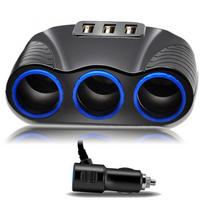 12-24V 3 krypčių automobilio žiebtuvėlio lizdo skirstytuvas USB įkroviklio maitinimo adapteris