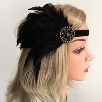 Moteriška 20-ųjų metų galvos juosta su karoliukais Fascinator Vestuvinė nuotakos plaukų juosta as described juoda