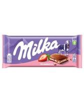 Pieninis šokoladas MILKA, iš Alpių pieno, su braškių skonio įdaru, 100 g