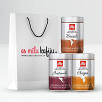 Dovanų rinkinys - illy kavos pupelės iš Etiopijos, Gvatemalos ir Brazilijos