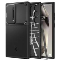 Juodas tekstūrinis dėklas su kameros apsauga "Spigen Optik Armor" telefonui Samsung Galaxy S24 Ultra