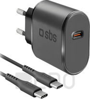 SBS 15W USB-C travel charger, black + USB-C cable