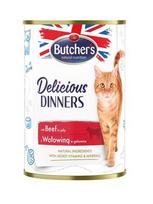 BUTCHER'S Delicious Dinners Jautienos gabalėliai drebučiuose - drėgnas kačių ėdalas - 400g