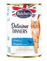 BUTCHER'S Delicious Dinners Pieces su upėtakiais drebučiuose - drėgnas kačių maistas - 400g