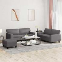 Sofa Sofos komplektas, 3 dalių, pilkos spalvos, dirbtinė oda
