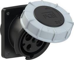 CEE-flanged socket 4x63A(3P+PE) 7h IP67 100x112 sloping black POWER TWIST 434-7 | 9003399010217