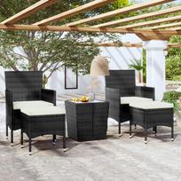 Lauko baldų komplektas Bistro komplektas, 5 dalių, juodas, poliratanas ir stiklas