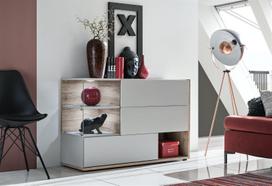 Komoda Silk su LED apšvietimu, pilka/ąžuolo