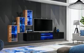 Sekcija Switch XXII su LED apšvietimu, ąžuolo/juoda